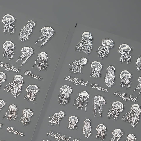 Summer Sea Nail Art Stickers 5D Self Adhesive White Jellyfish Nail Decals Spring Summer Nail Art Decorations Supplies Ocean Theme Nails Art Suppli...