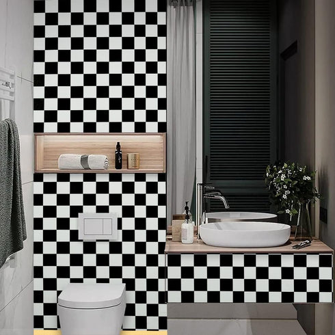 1339 Black White Mosaic Trellis Peel and Stick Wallpaper 17.7" x 9.8ft Square Lattice Self-Adhesive Checkered Contact Paper Shelf Liner Kitchen Ba...