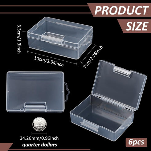 BENECREAT 6 Pack Clear Plastic Box Clear Storage Case Collection Organizer Container with Hinged Lid and Hangers For Organizing Small Parts Office...