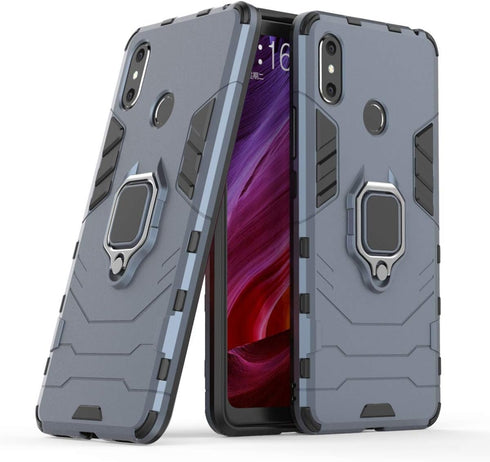 LuluMain Compatible with Xiaomi Mi Max 3 Case, Metal Ring Grip Kickstand Shockproof Hard Bumper Shell (Works with Magnetic Car Mount) Dual Layer R...