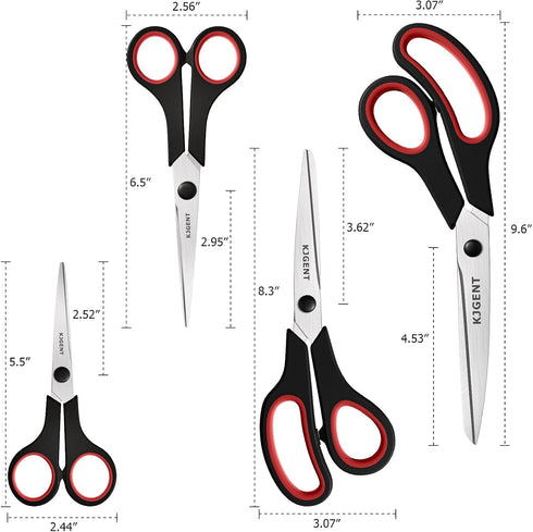 Scissors All Purpose 4-Pack, Heavy Duty Scissors Set with Thick and Sharp Blades, Premium shears with Soft Handles, Paper Scissors for Office Hous...