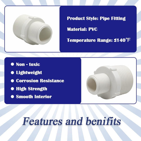 10PCS 1/2" to 3/4" PVC Pipe Fittings Nipple G1/2 X G3/4 Male to Male Thread Coupling Hex Straight Adapter Connector...