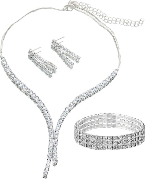 HIIXHC Prom Jewelry Set for Women, Bride Rhinestone Necklace Earrings Set Silver Plated Bridal Wedding Jewelry Costume Jewelry Sets for Women and ...