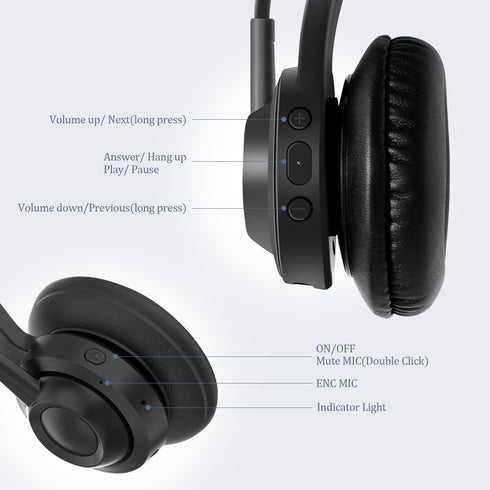 Bluetooth Headset, ENC Wireless Headsets with Microphone for Truckers, Customer Services, Office and Zoom Meetings Call, Single-Ear Laptop Cell Ph...