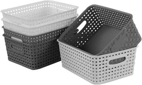 Idomy 6-Pack Plastic Storage Baskets/Bins, Rectangle...