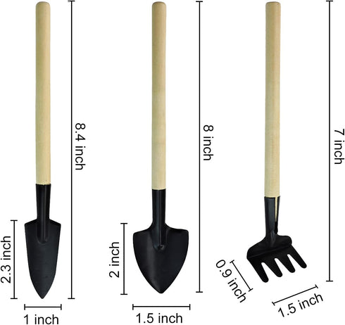 Andiker Mini Gardening Tools, 3pcs Portable Garden Hand Tools Set, Miniature Gardening Rake Trowel and Shovel for Seedlings, Bonsai, Succulents, H...