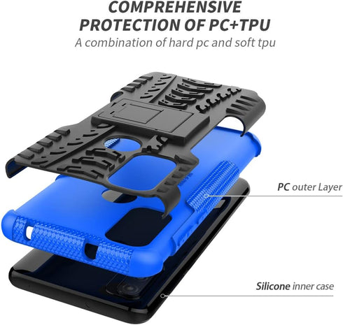 Moto G Pure Case with HD Screen Protector - Yiakeng Shockproof Silicone & Hard Cover, Kickstand - Blue...