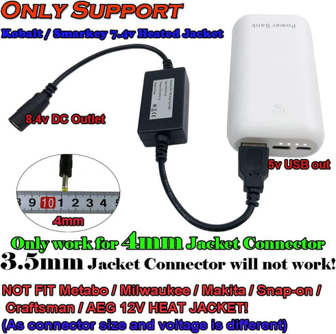 Heated Jacket Battery Step-Up Charger Cable for Heated Jackets, Heated Hoodies and Heated Vests (5v USB Transfer 8.4v 12W......