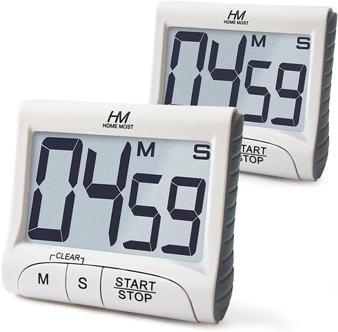 2-Pack Large Display Kitchen Timer - 3" Digital Timer Magnetic Back Loud Alarm - White Cooking Timers for Kitchen Teachers Students Games Meetings...