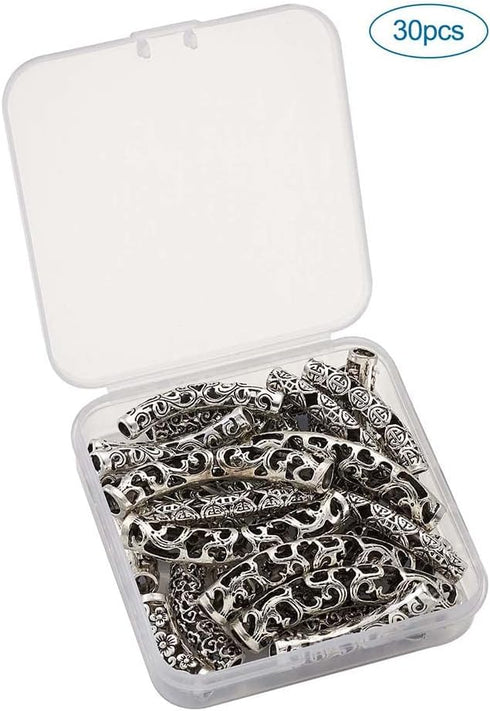 KISSITTY 30pcs/Box Antique Silver Filigree Long Curved Noodle Tube Spacer Beads 24~48mm for DIY Jewelry Making...