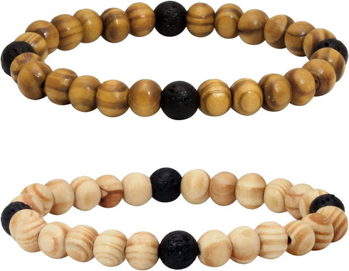 MILAKOO 2Pcs Lava Rock Stone Beads Essential Oil Diffuser Bracelet for Men Women Wood Beads Bracelet...