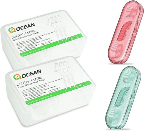AOCEAN Dental Floss Picks - Travel Floss with Toothpicks - Professional Threader Flossers with 2 Boxes & 2 Cases - Ideal for Family Hotel and High...