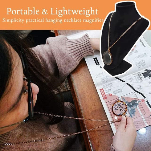 MAGDEPO 3X Pendant Magnifying Glass Necklace Magnifier Transparent Tortoiseshell Pattern Rim 1.5" Lens with Card Magnifiers for Reading Small Text...