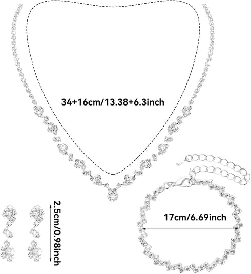 Bridal Jewelry Set Rhinestone Wedding Jewelry Set Include Wome Necklace Bracelet Earrings Brides Bridesmaid Prom Costume Jewelry Set for Bridal We...