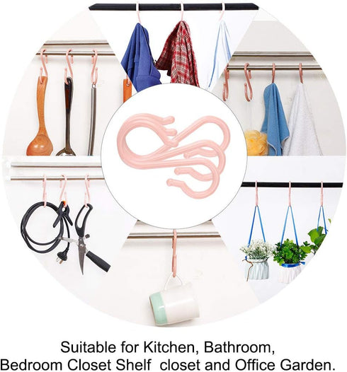 uxcell 16 Pack S Shaped Hooks Plastic Hanger for Kitchen Bathroom Closet Holder Pots and Pans Cups Utensils Coats Towels Hanging Pink...
