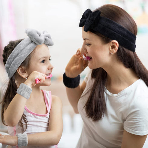 Huachi 6 Packs Makeup Headband for Women Spa Skincare Face Wash Headband and Wristband Set for Washing Face, Cute Fluffy Microfiber Bow Headbands ...