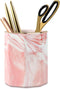 WAVEYU Pink Pen Holder for Girls, Marble Ceramic Pencil Cup, Desk Organizer Decor for 2023 Graduates, Durable Makeup Brush Holder for Office, Scho...