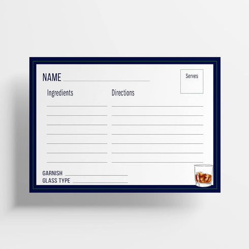 Cocktail Recipe Cards, 4x6 Inches, 50 Fill-in-the-Blank Cards for Recipe Box, Made in the USA (On The Rocks)...