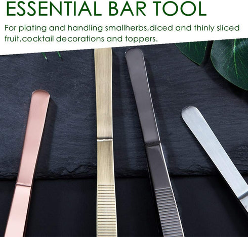 Tongs Tweezers - 12 Inch / 30cm Long Food Tongs Straight Serrated Forceps Cocktail Tweezers Bar Tool Gold...