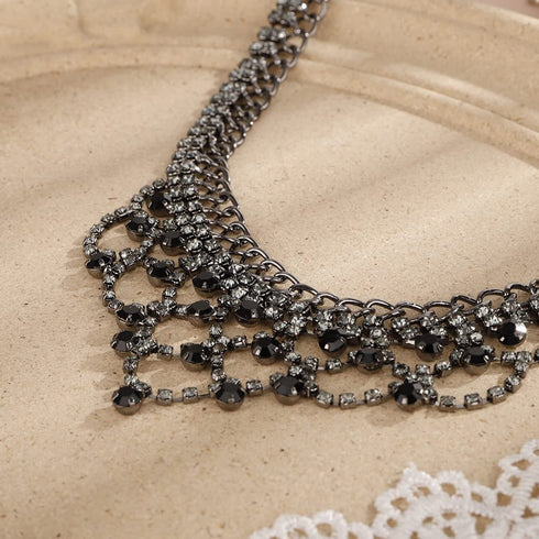 Missgrace Boho Dainty Layered Black Rhinestones Tassel Punk Choker Necklace for Women Chunky Necklaces Black Chain Necklace Jewelry Gifts for Wome...