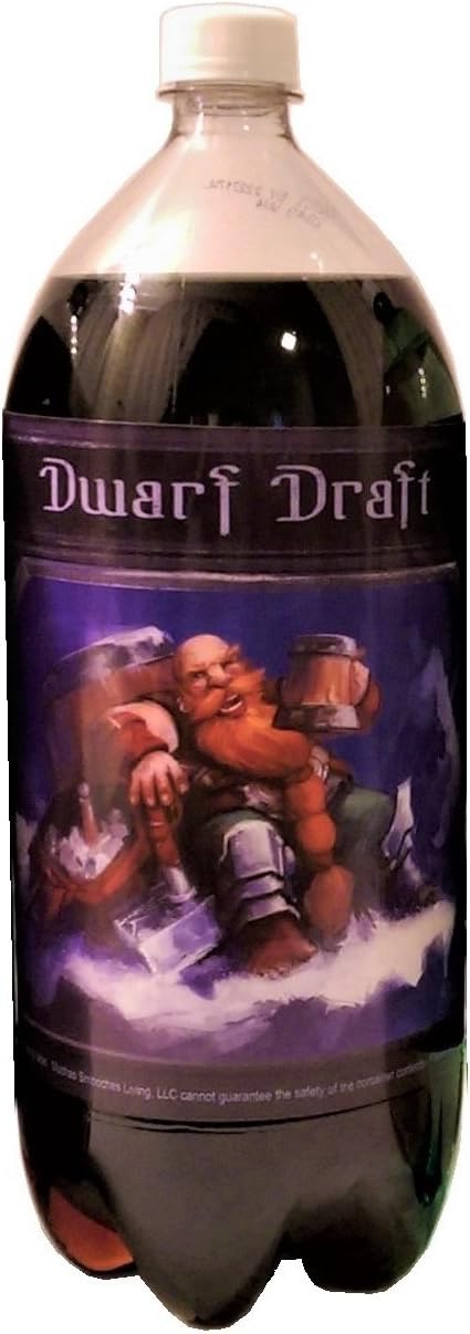 4 Soda Bottle Labels for Fantasy Themed Party. 7" x 6" Sticker Set Features an Orc, Dwarf, Elf, and Dragon....