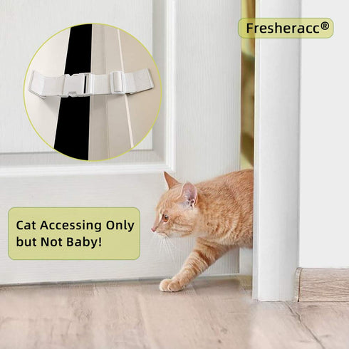 Child Proof Door Lock Latch with Adjustable Strap for Cat Litter Box Room, Cats Enter Easily But No Kids (2 Packs) Reusable Baby Safety Lock, Inst...