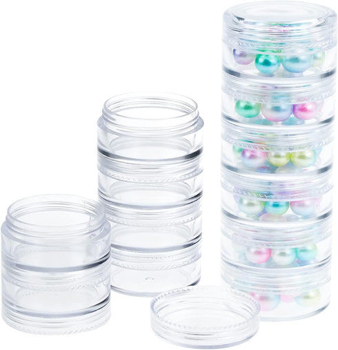 Fengek 6 Sets 6 Layer Stackable Plastic Containers, 10G/10ML Clear Cosmetic Storage Box Round Organizer Jars for Beads, Buttons, Small Jewelry Fin...