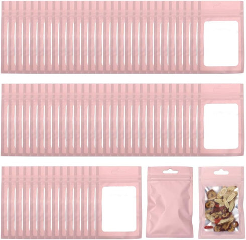 200 Pieces Mylar Zip Lock Aluminum Foil Bags, Flat Metallic Mylar Foil Flat ZipLock Food Storage Bags Pouch 3 x 4.7 Inch (Pink)...