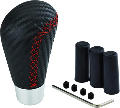 Car Gear Shifter Knob Leather Shift Lever Handle for Most Manual Automatic Vehicles (Red Stitches)...