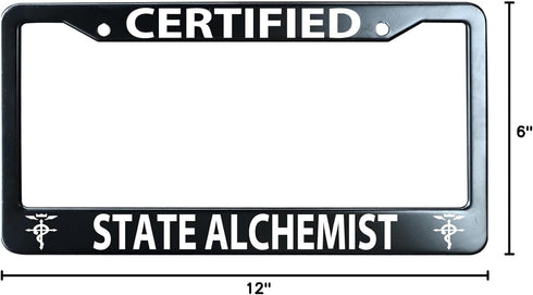 Certified State Alchemist Fullmetal Alchemist License Plate Frame, Funny Humor Stainless Steel Auto Car Tag Frame, License Plate Cover Holder, 2 H...