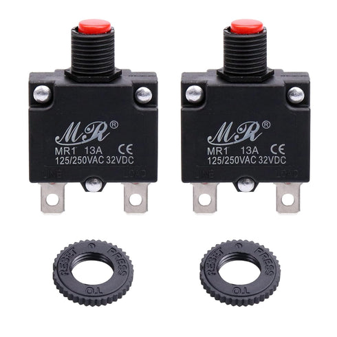 13 Amps Thermal Circuit Breakers 125/250V AC 32V DC Push Button Manual Reset Overload Protector Switch 13A 2 Pack with Transparent cover...