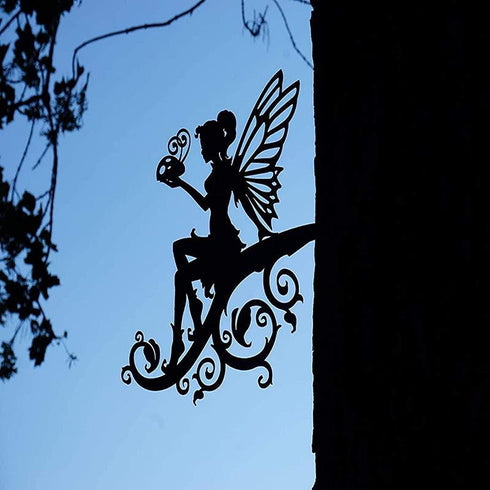 Fairy Garden Art, Yard Flower Fairy Metal Decor, Silhouette Sculpture Backyard Hanging Tree, Ornaments for Outdoor Garden Home Yard Lawn, Branch D...