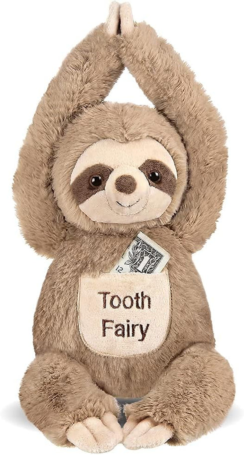Bearington 12 inch Tooth Fairy Door Hanger Stuffed Animal, Lil' Sammy Sloth Tooth Holder, Tooth Fairy Doll with Tooth Pocket Pouch...
