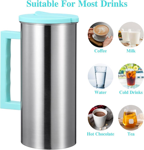 Cabilock Stainless Steel Iced Tea Pitcher:Beverage/Water Pitcher with Lid Hot Cold Water Pitcher Bedside Water Carafe for Fridge Beverage Carafe...