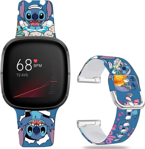 Stitch Holiday Pink Couple Bands Compatible with Fitbit Sense/Sense 2/Versa 3/Versa 4 Band Fancy Soft Sport Silicone Cartoon Holiday Strap Men Wom...