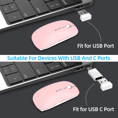 Wireless Mouse for Laptop, Bluetooth Mouse for MacBook Pro/Air/Mac/iPad/Chromebook/Computer -Rechargeale Dual Mode(USB 2.4Ghz + Bluetooth 5.2) Sil...