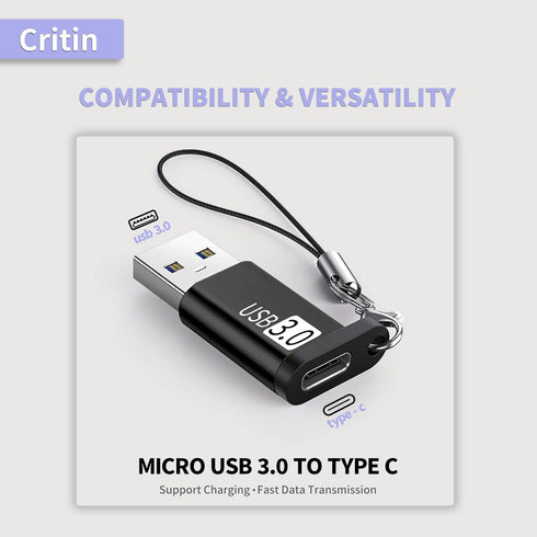 USB C Female to USB 3.0 Male 2-Pack, USB to USB C Adapter, 5G BPS Data sync Adapter with Lanyard, Suitable for Mobile Phones/laptops/Cars/Power Ba...