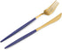 Matte Gold Silverware Set with blue handle, Bysta 5-Piece Stainless Steel Flatware Set, Kitchen Utensil Set Service for 1, Tableware Cutlery Set f...