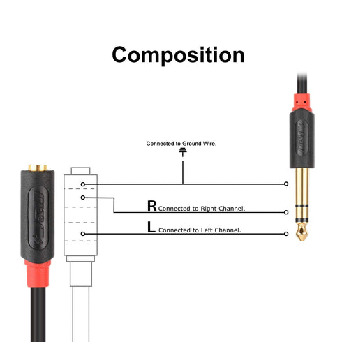 J&D 3.5mm to 1/4 Headphone Adapter Cable, Gold Plated Audiowave Series 3.5mm 1/8 inch Female TRS to 6.35mm 1/4 inch Male TRS PVC Shelled Stereo Au...