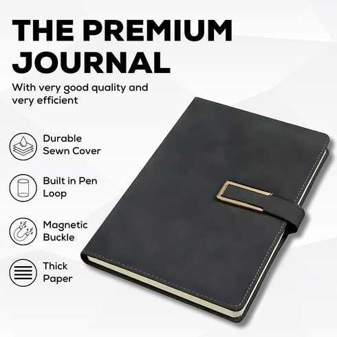 Leather Journal A5 with Pen compartment, Leather Bound for Women Men School, Office, Work, Daily and Travel Diary Writing Journal (Black with Lock...