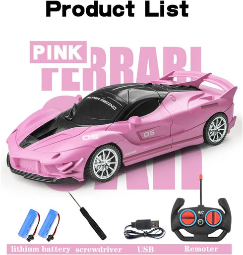 Remote Control Car, Pink RC Cars for Girls, Rechargeable RC Racing, Electric Power On Road High Speed Drift Model Vehicle Toy with Led Headlight, ...