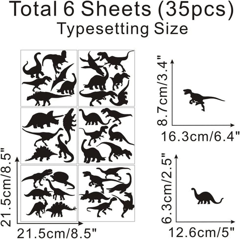 TOARTi Black Dinosaur Wall Decal Minimalist Animals Vinyl Dinosaur Wall Sticker for Baby Boy Room Decoration (35pcs)...