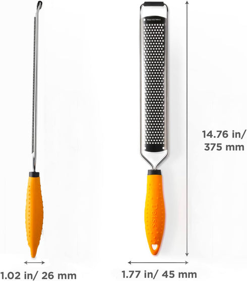 Deiss PRO Citrus Lemon Zester & Cheese Grater — Parmesan Cheese, Lemon, Ginger, Garlic, Nutmeg, Chocolate, Vegetables, Fruits - Razor-Sharp Stainl...