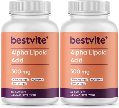 BESTVITE Alpha Lipoic Acid 300mg per Capsule (240 Capsules) (120 x 2) No Stearate - No Flow Agents - Non GMO - Gluten Free...