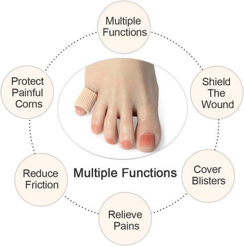 Cuttable Toe Tubes Sleeves 5 Pack Small Size, Made of Elastic Fabric Lined with Silicone Gel. Toe Sleeve Protectors Relief Toe Pressure Pain, Corn...