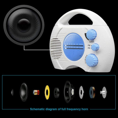 Shower Radio, Portable AM/FM Shower Radio, Waterproof Hanging Shower Radio Built-in Speaker Adjustable Volume Battery Operated Shower Radios for B...
