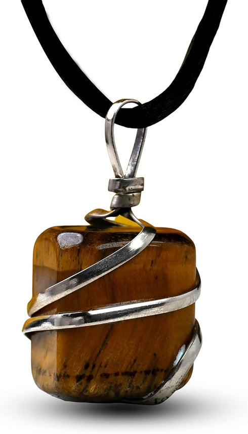 Natural Tiger Eye Crystal Healing Necklace - for Success Leadership Willpower Self Confidence. Brings Luck and Prosperity. Authentic Crystal with ...