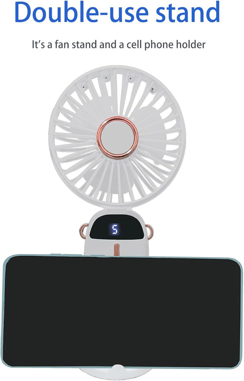 Portable Handheld Fan Small Handheld Fan Type-C Rechargeable 2000mAh Desk Personal Fan 90°Adjustable Neck Fan with 5 Speed Wind LED Display for Ho...