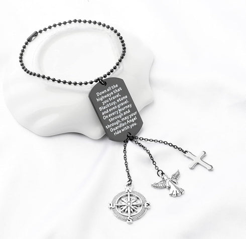 BNQL Drive Safe Car Charm for Rearview Mirror Guardian Angel for Car Mirror Hanging Charm May Your Guardian Angel Ride with You (Black)...