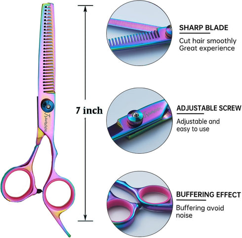5 in 1 Professional Dog Grooming Scissors Kit - Sharp and Durable Straight & Thinning & Curved Shears Scissors set Pet Grooming Shears for Dog&Cat...